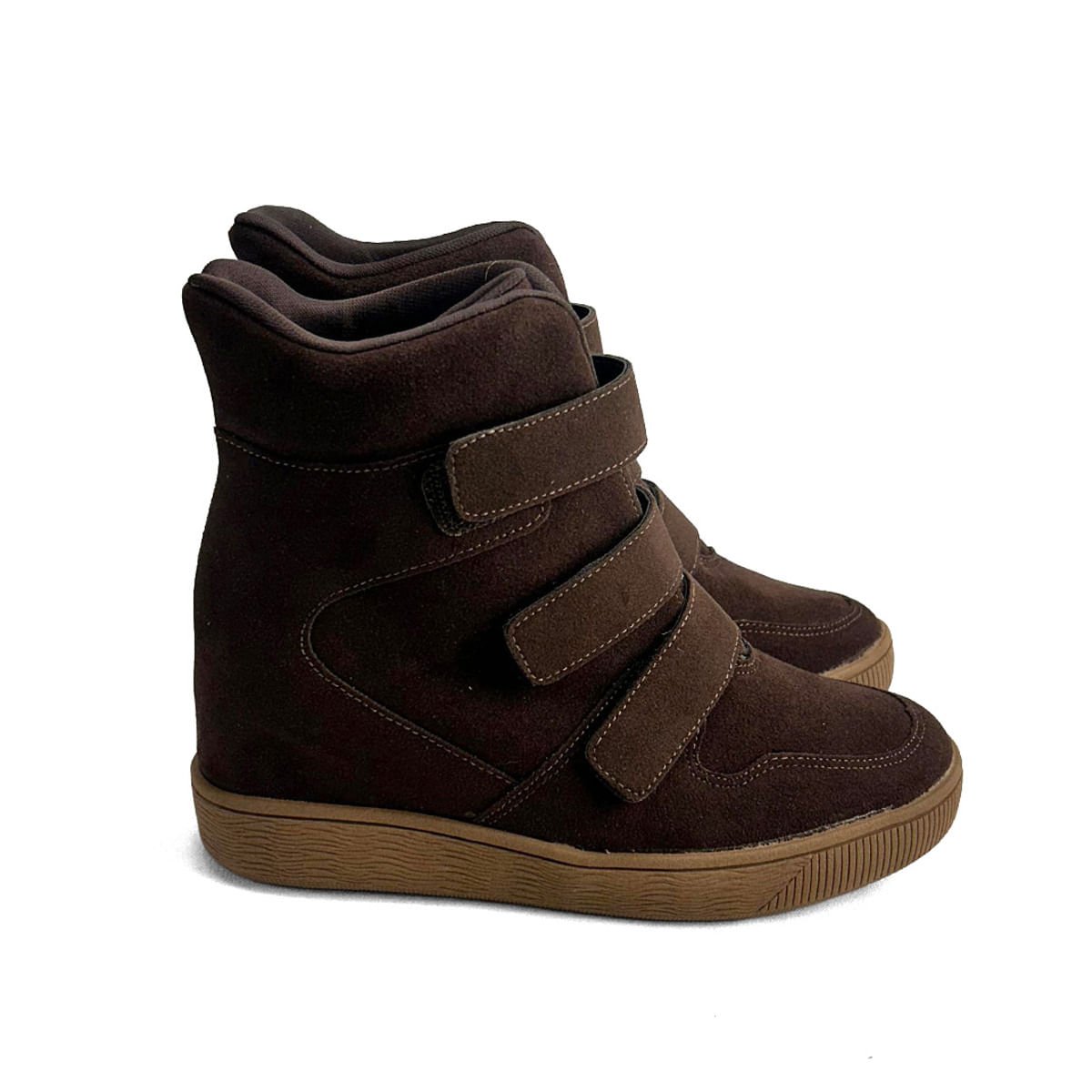 Sneaker Camurça Salto Plataforma Café