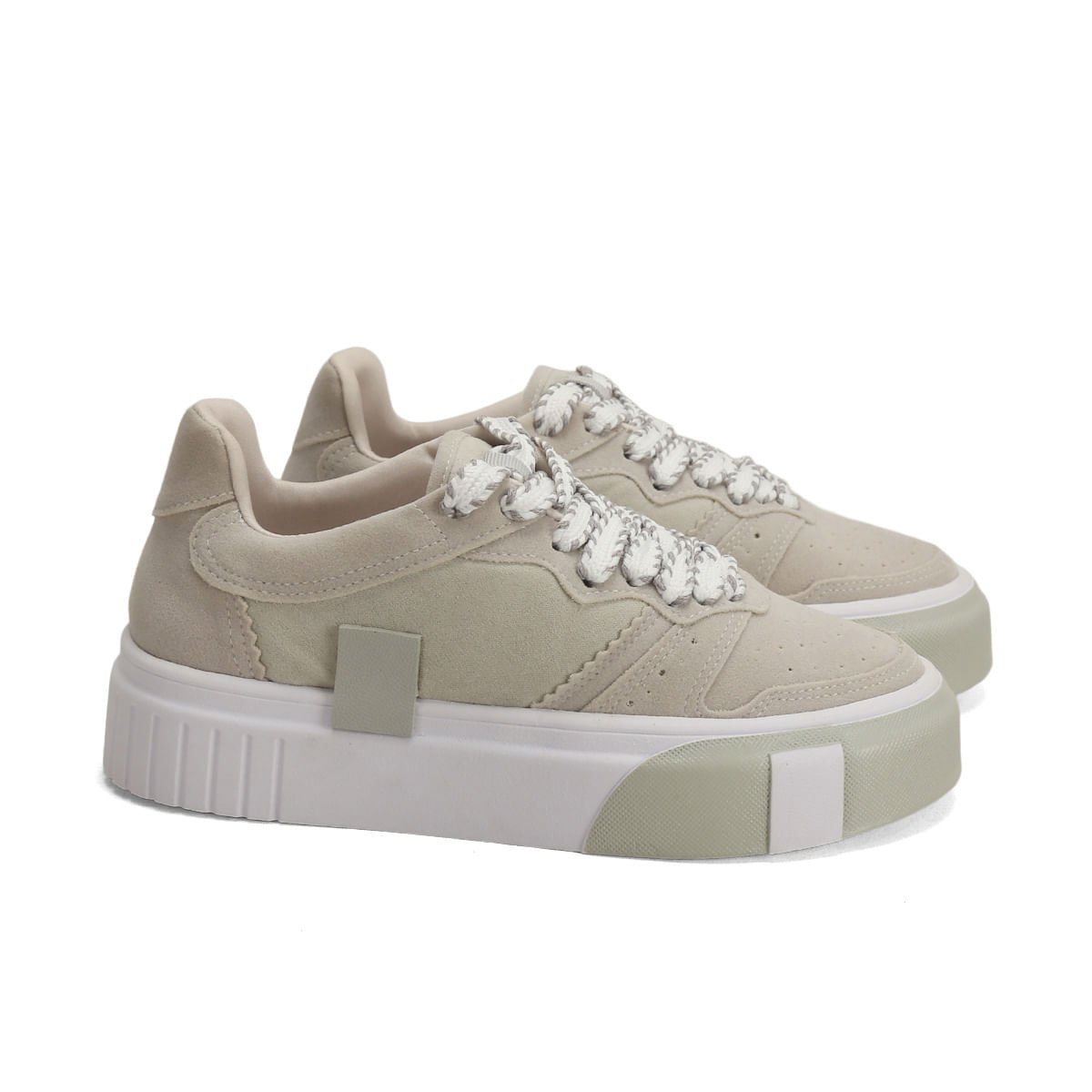 Tênis Camurça Cinza Cadarço Pesponto 4cm