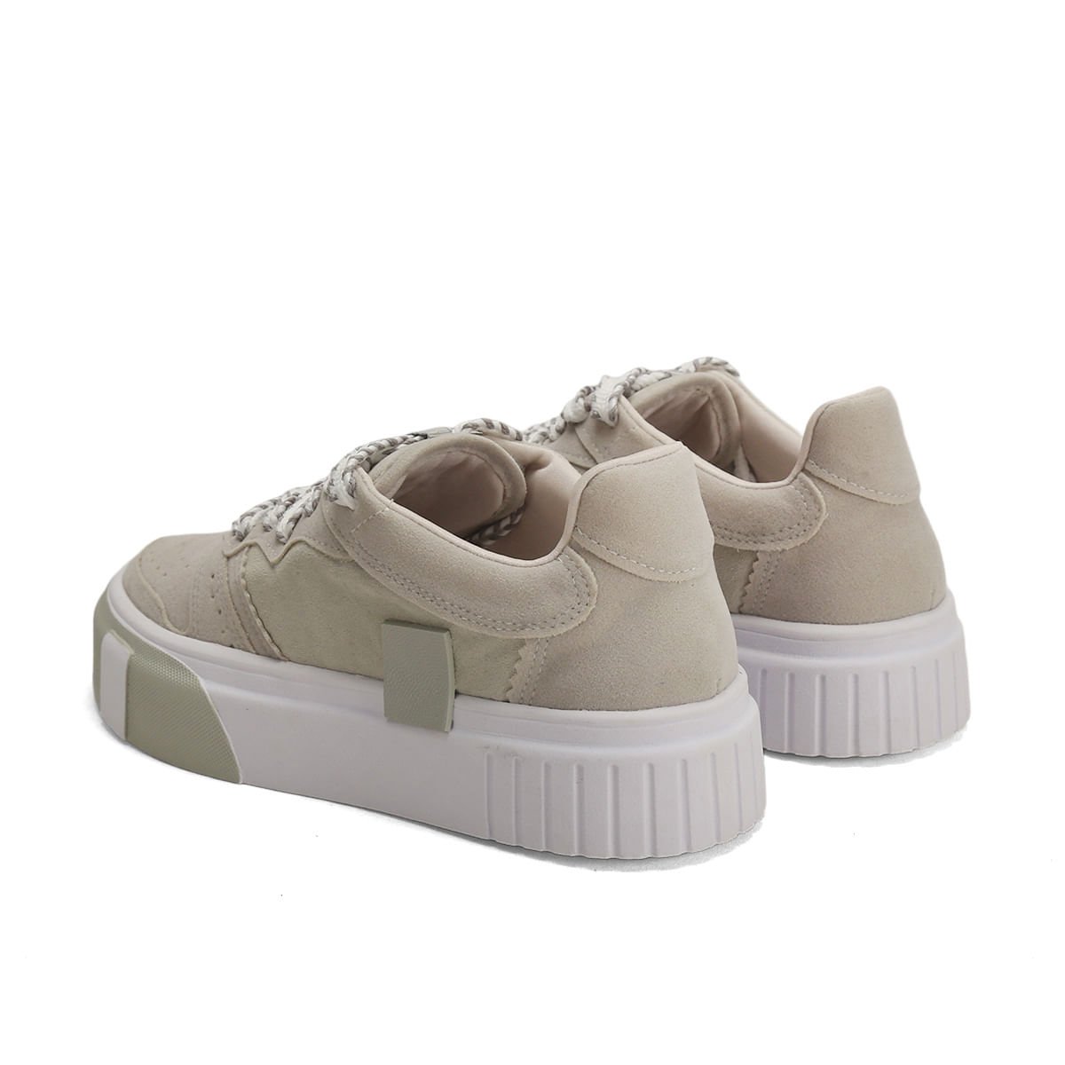 Tênis Camurça Cinza Cadarço Pesponto 4cm Bege 3
