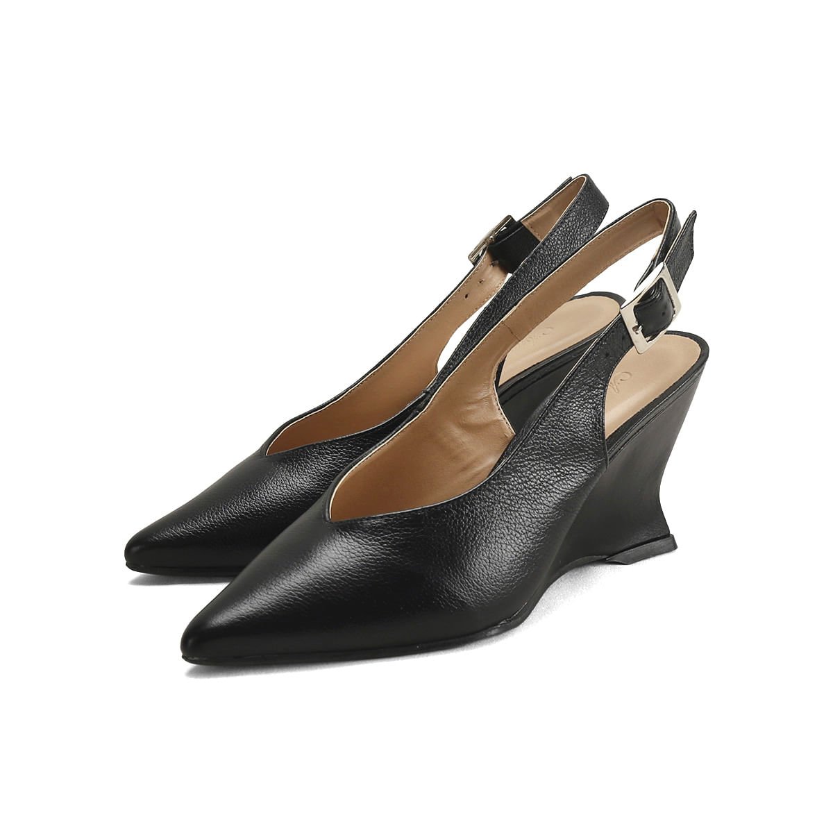 Scarpin Anabela de Couro Calcanhar Aberto Ana Mello Preto 2