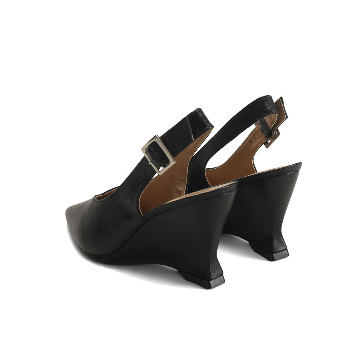Scarpin Anabela de Couro Calcanhar Aberto Ana Mello Preto 3