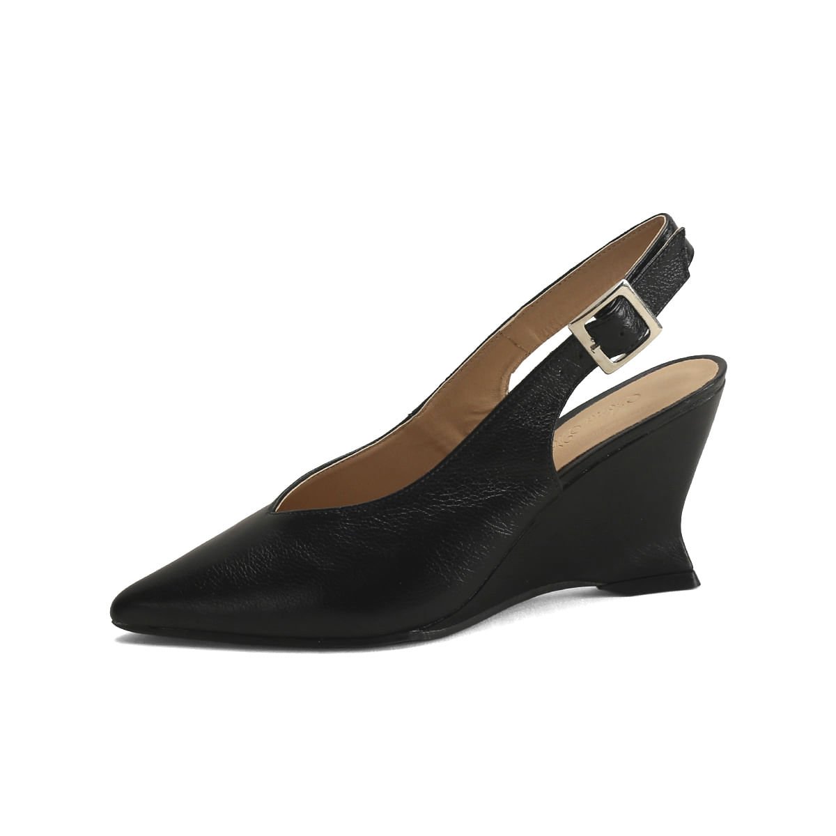 Scarpin Anabela de Couro Calcanhar Aberto Ana Mello Preto 4