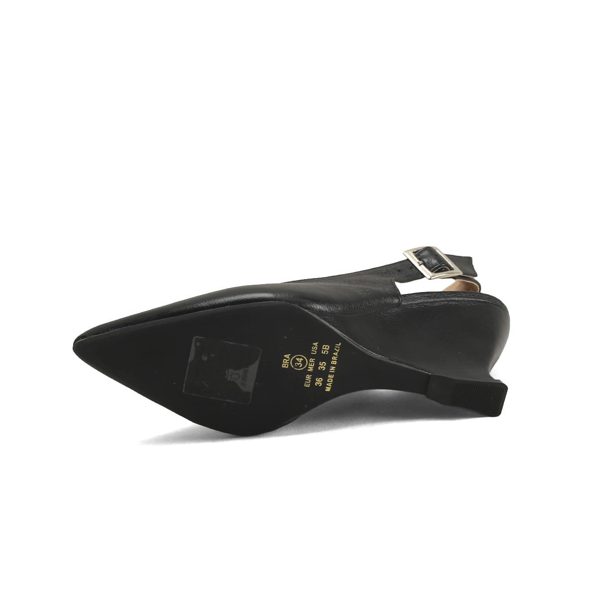 Scarpin Anabela de Couro Calcanhar Aberto Ana Mello Preto 5