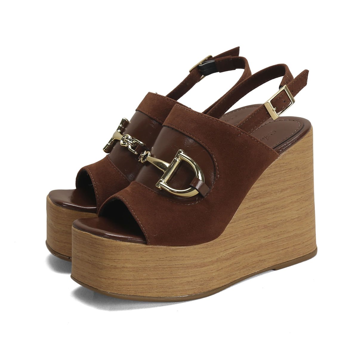 Sandália Anabela Napa Camurça Café 12cm Marrom 2