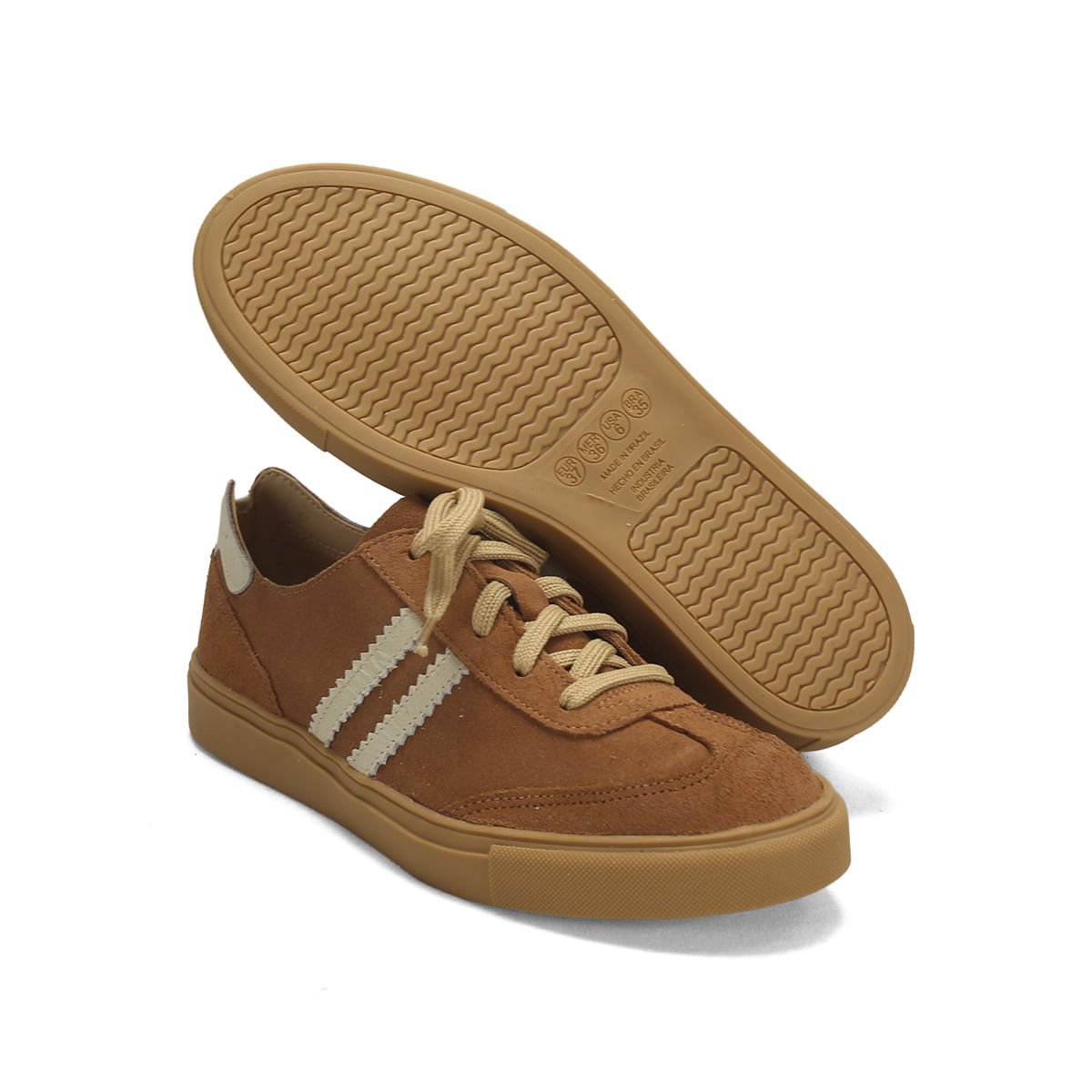 Tênis camurça couro caramelo com listra off white Marrom 2