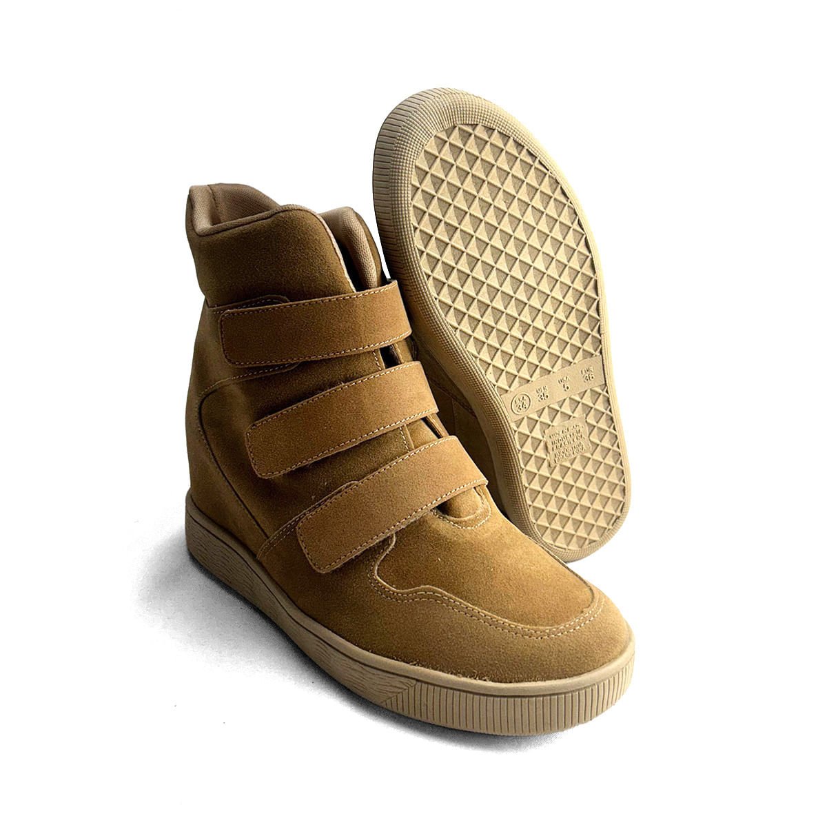 Sneaker Camurça Nude Salto Plataforma Velcro 3.5cm Caramelo 2