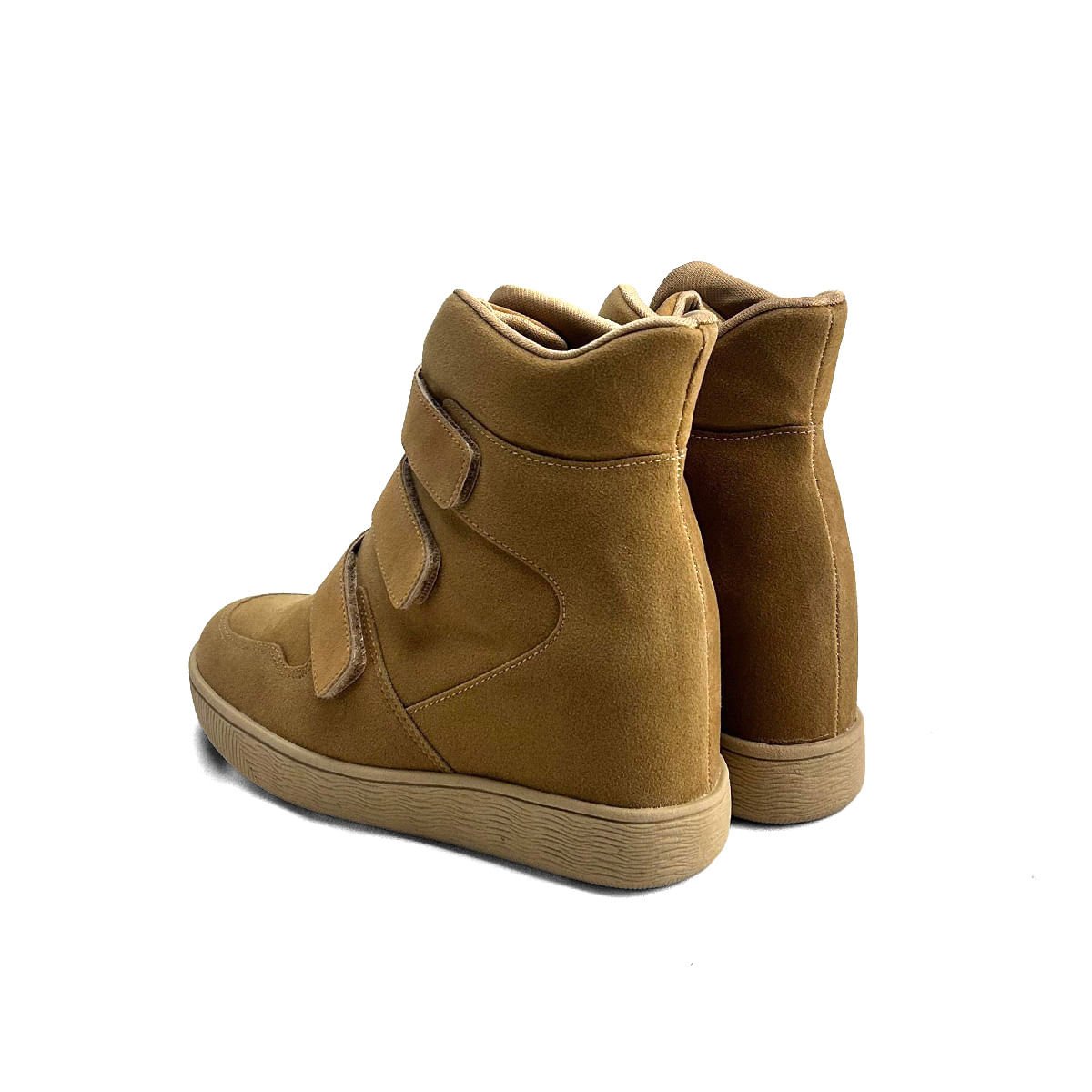 Sneaker Camurça Nude Salto Plataforma Velcro 3.5cm Caramelo 3