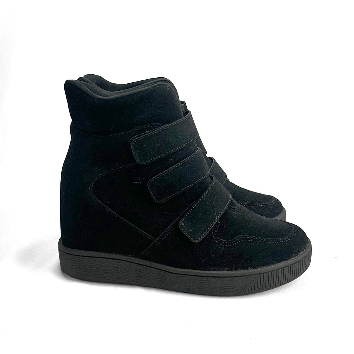 Sneaker Camurça Preto Salto Plataforma Velcro