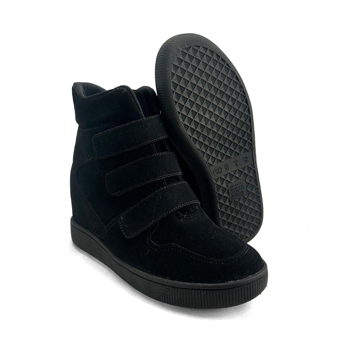 Sneaker Camurça Preto Salto Plataforma Velcro Preto 2