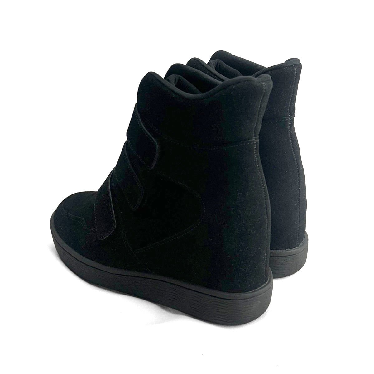 Sneaker Camurça Preto Salto Plataforma Velcro Preto 3
