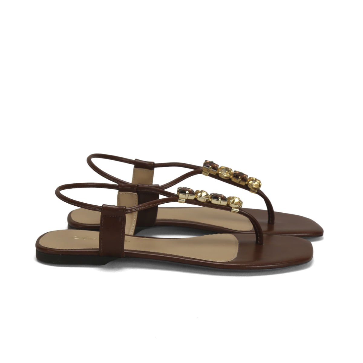 Rasteira Pedrarias Café Confortável Elegante