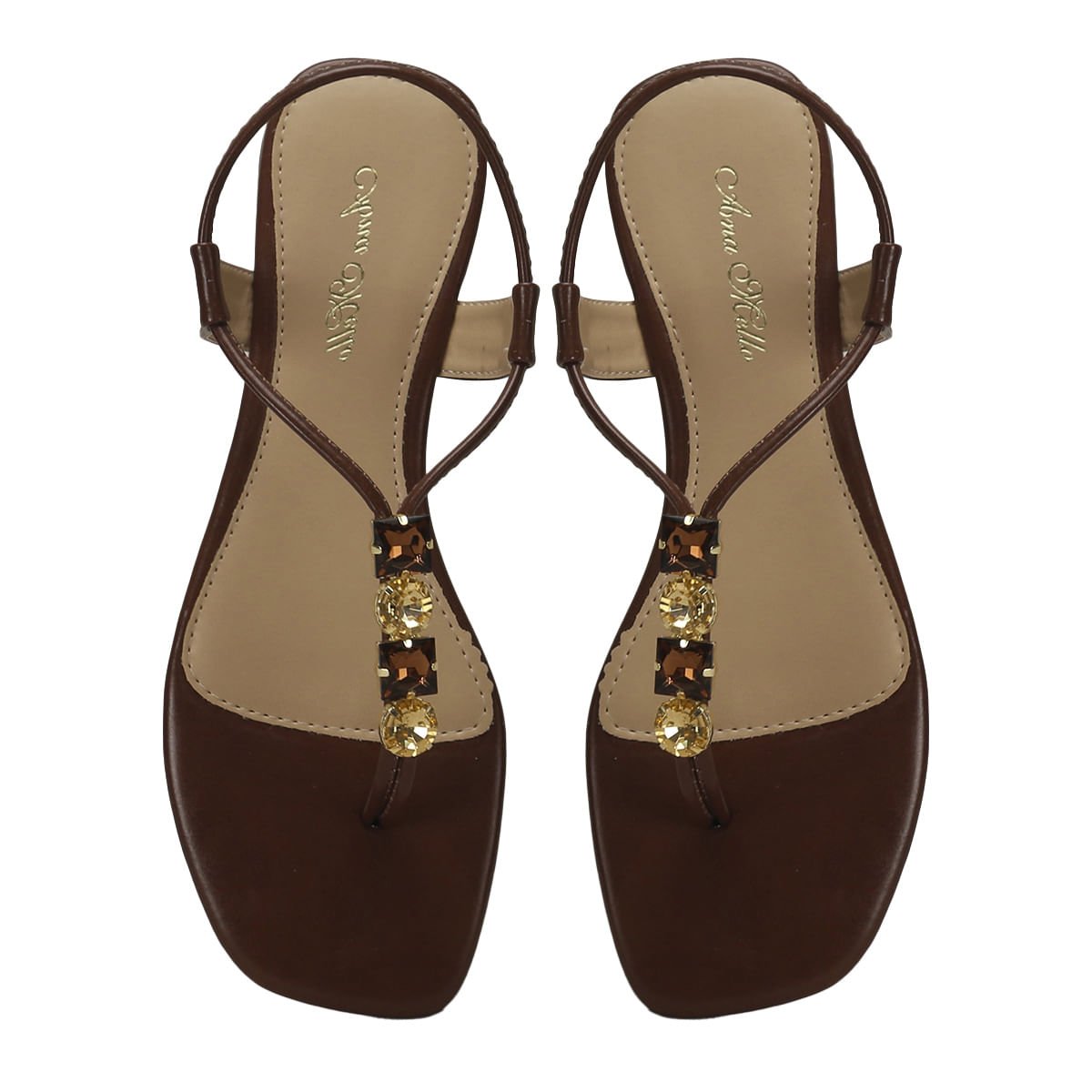 Rasteira Pedrarias Café Confortável Elegante Marrom 2