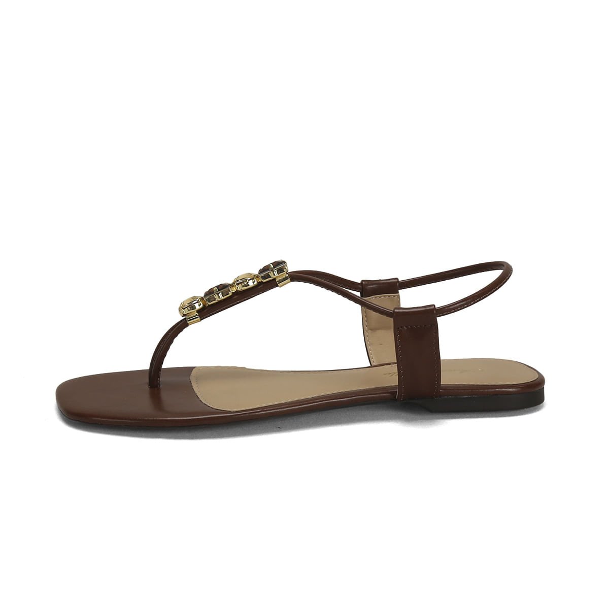 Rasteira Pedrarias Café Confortável Elegante Marrom 4