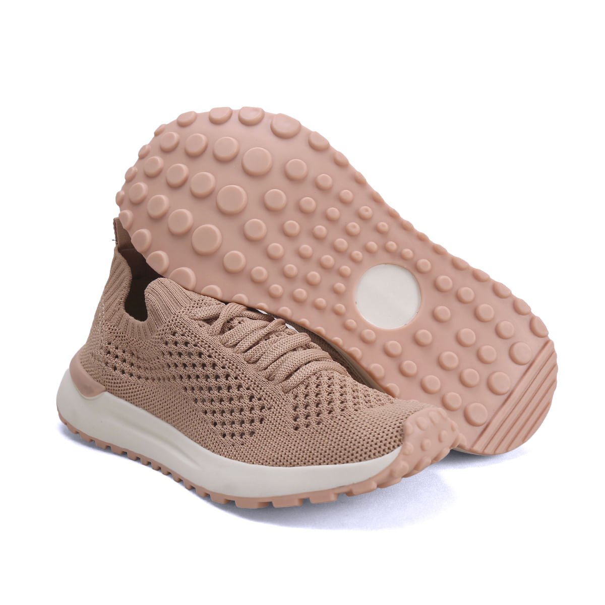 Tênis Meia com Trama Furadinha Respirável Ana Mello Bege 2