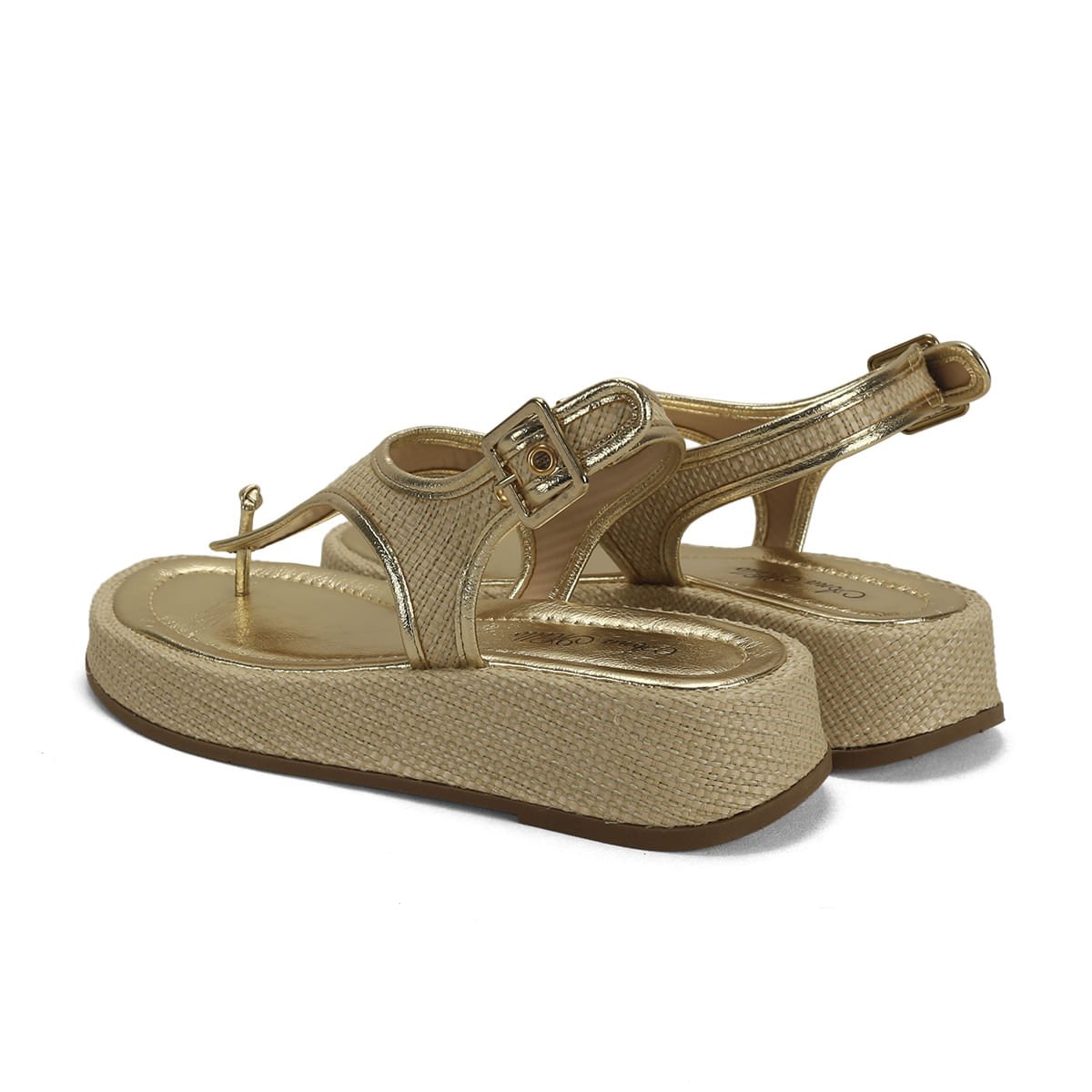 Flatform de dedo juta creme com dourado Dourado 3