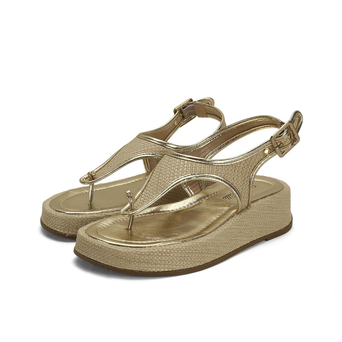 Flatform de dedo juta creme com dourado Dourado 2