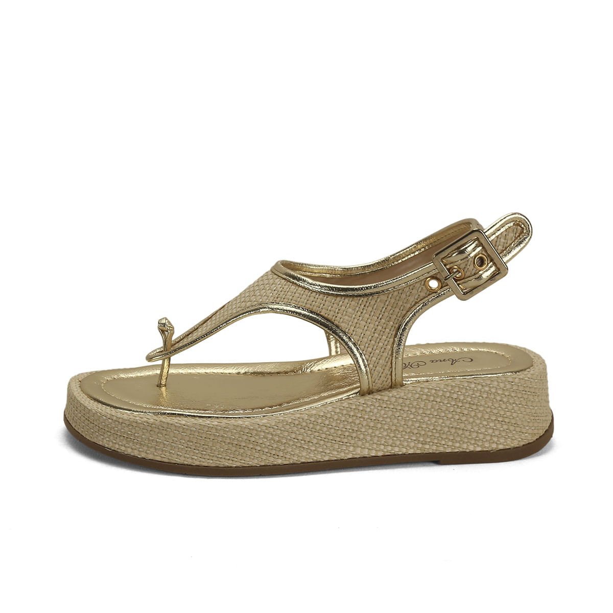 Flatform de dedo juta creme com dourado Dourado 4