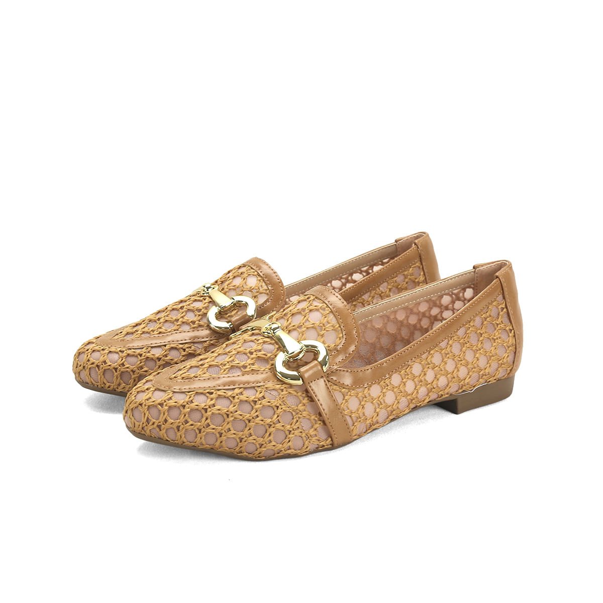 Mocassim tramado cappuccino com detalhe dourado Bege 2