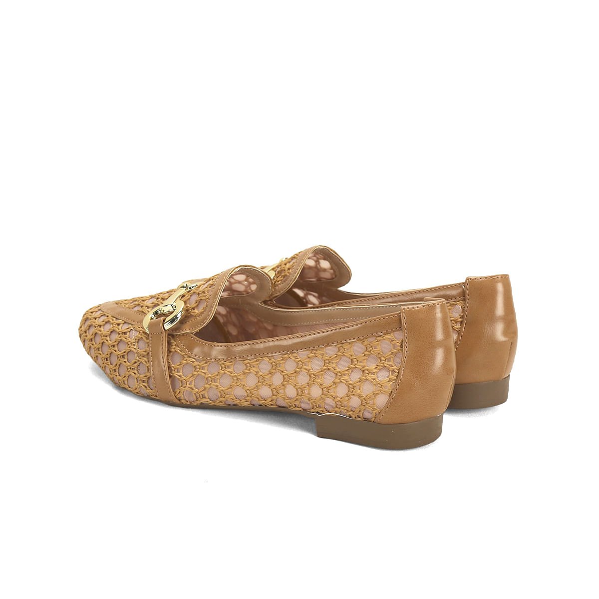 Mocassim tramado cappuccino com detalhe dourado Bege 3