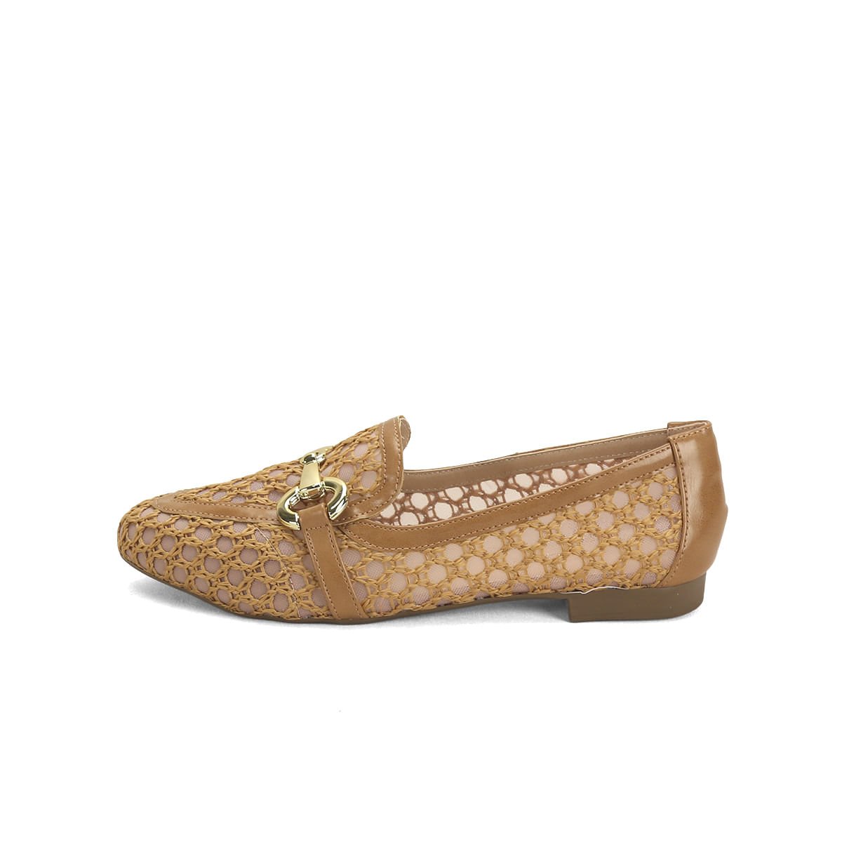 Mocassim tramado cappuccino com detalhe dourado Bege 4