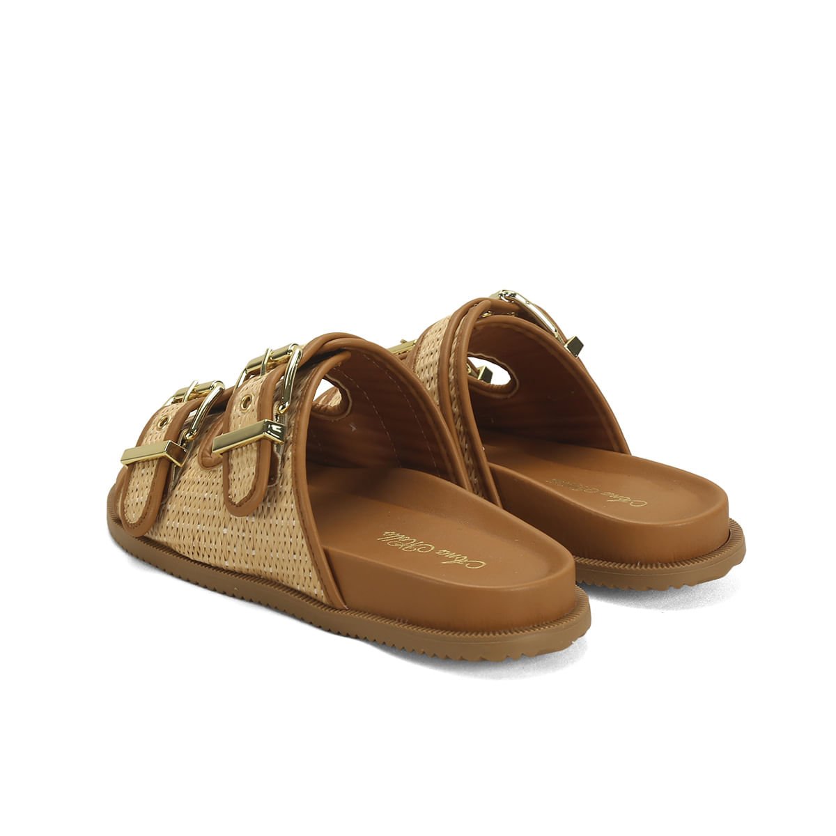 Papete 2 fivelas ráfia palha com caramelo Bege 3