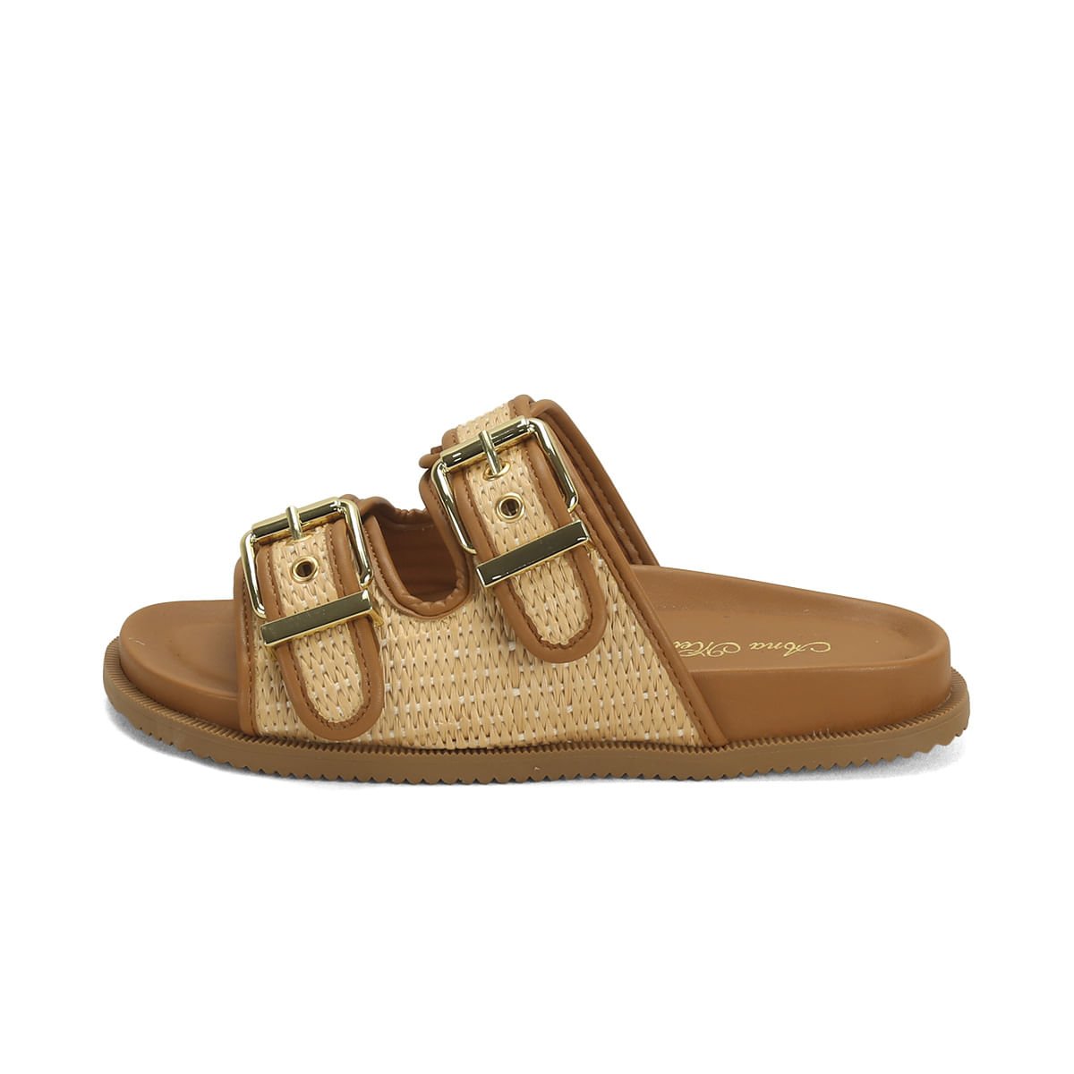 Papete 2 fivelas ráfia palha com caramelo Bege 4