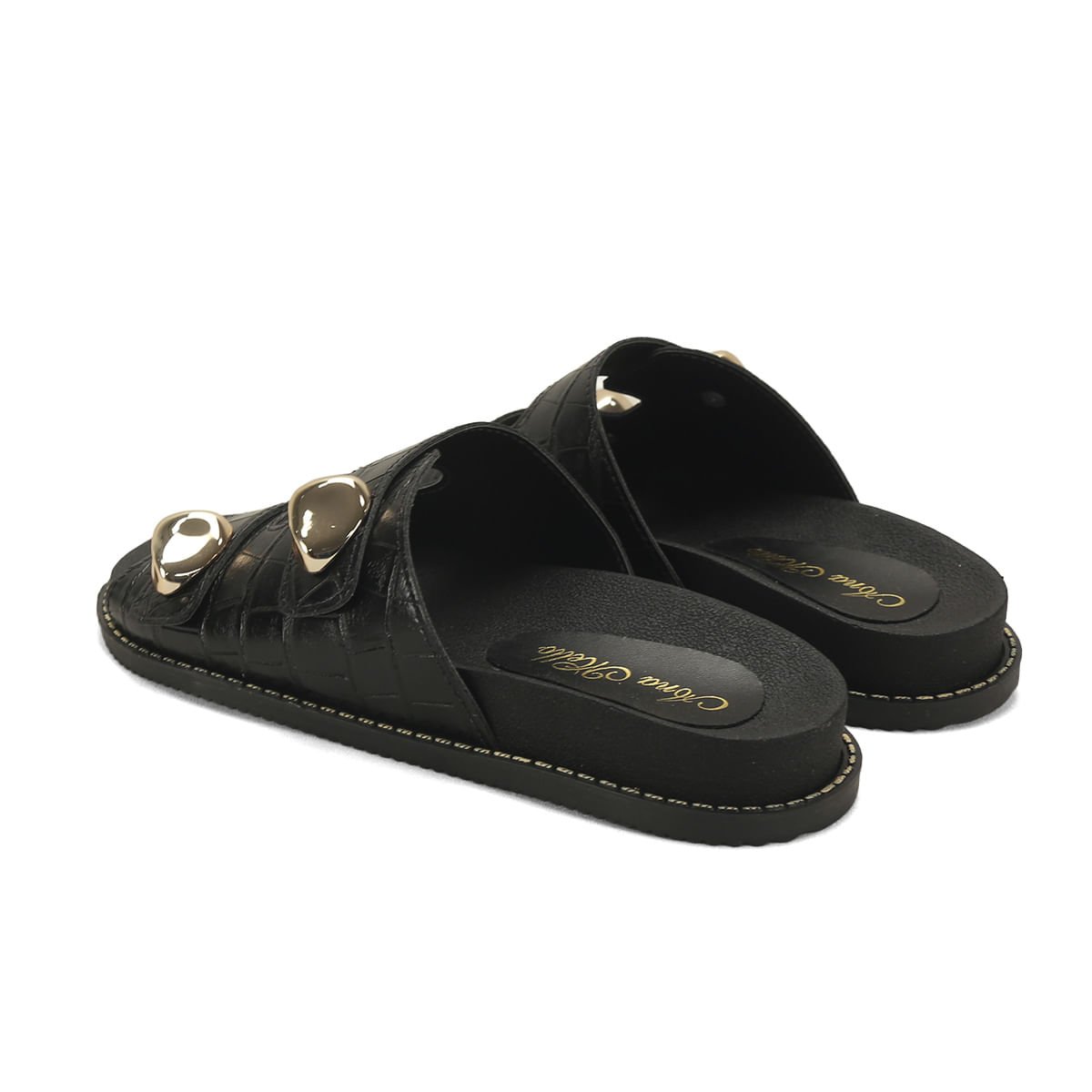 Papete croco preta com pepitas douradas Preto 3