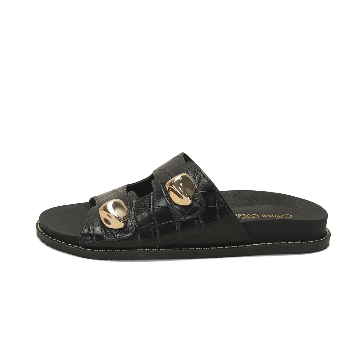 Papete croco preta com pepitas douradas Preto 4