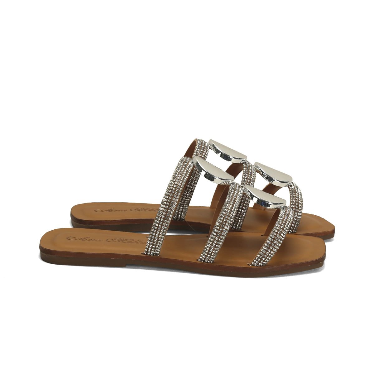 Rasteira Couro Caramelo Detalhe Prata Prata 1