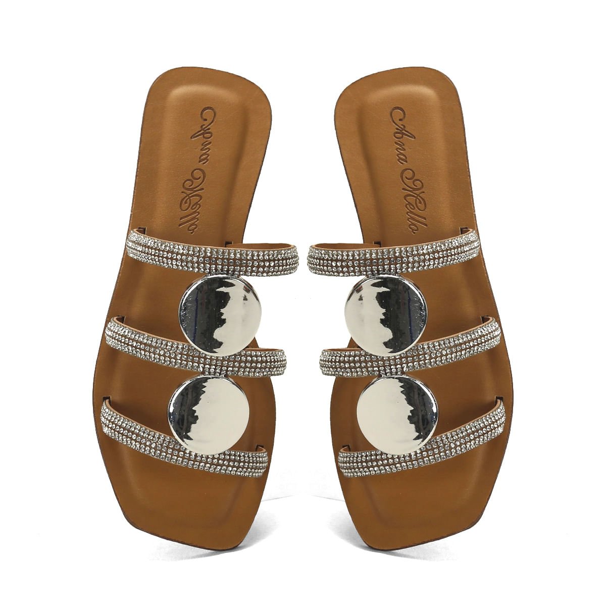 Rasteira Couro Caramelo Detalhe Prata Prata 2