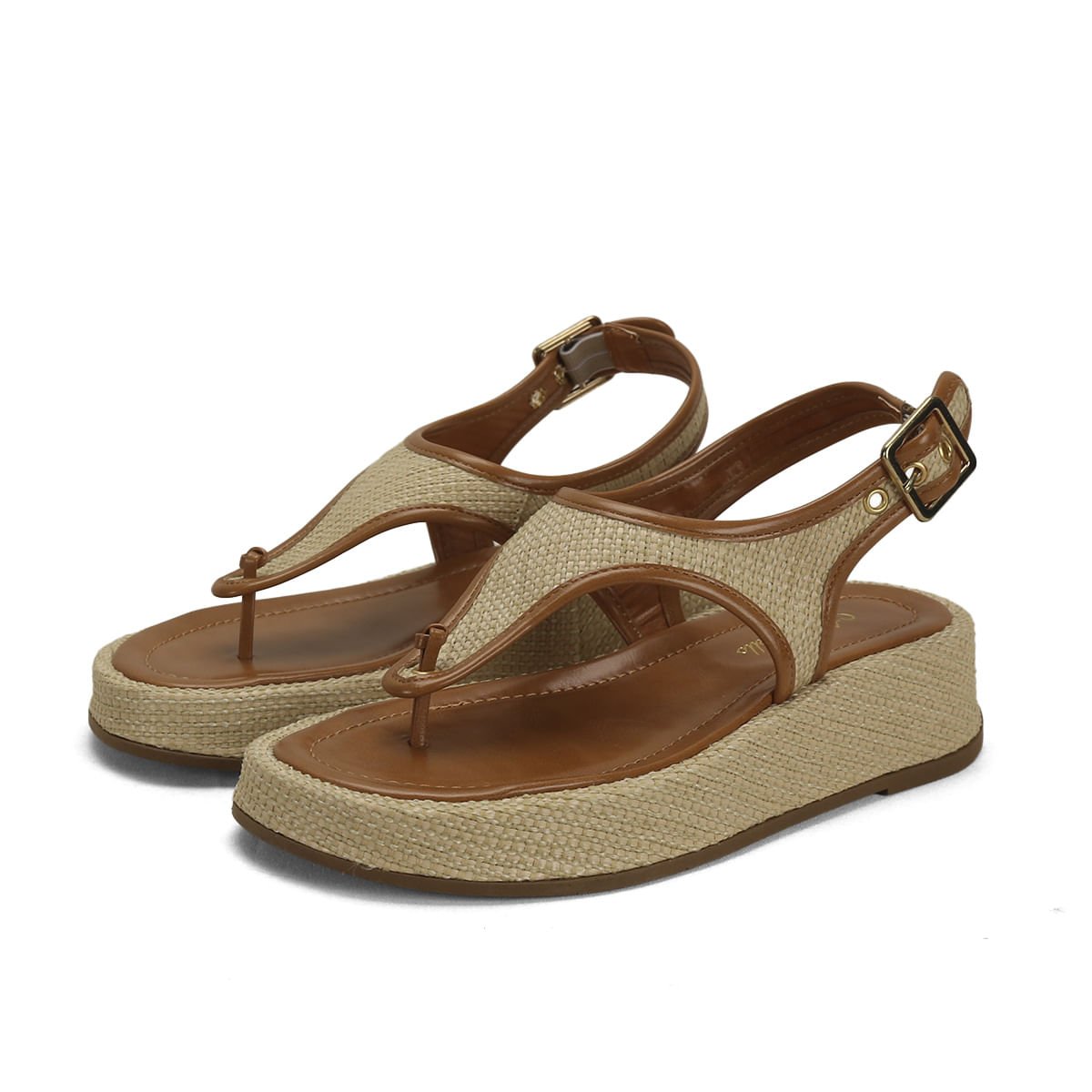 Flatform de dedo juta creme com caramelo Bege 2
