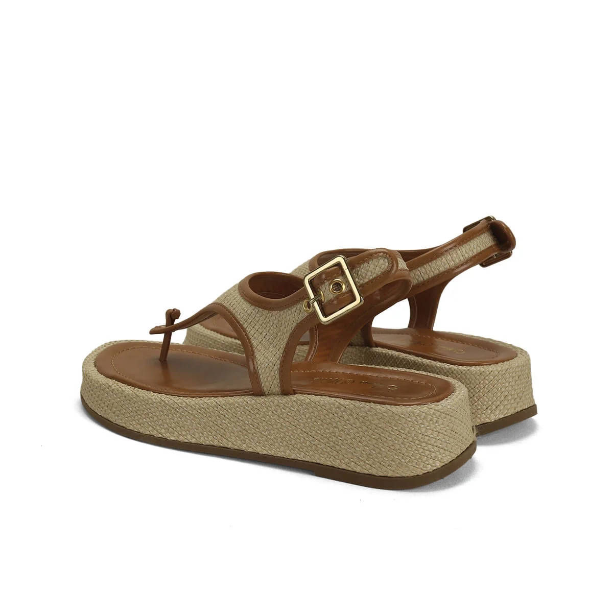 Flatform de dedo juta creme com caramelo Bege 3