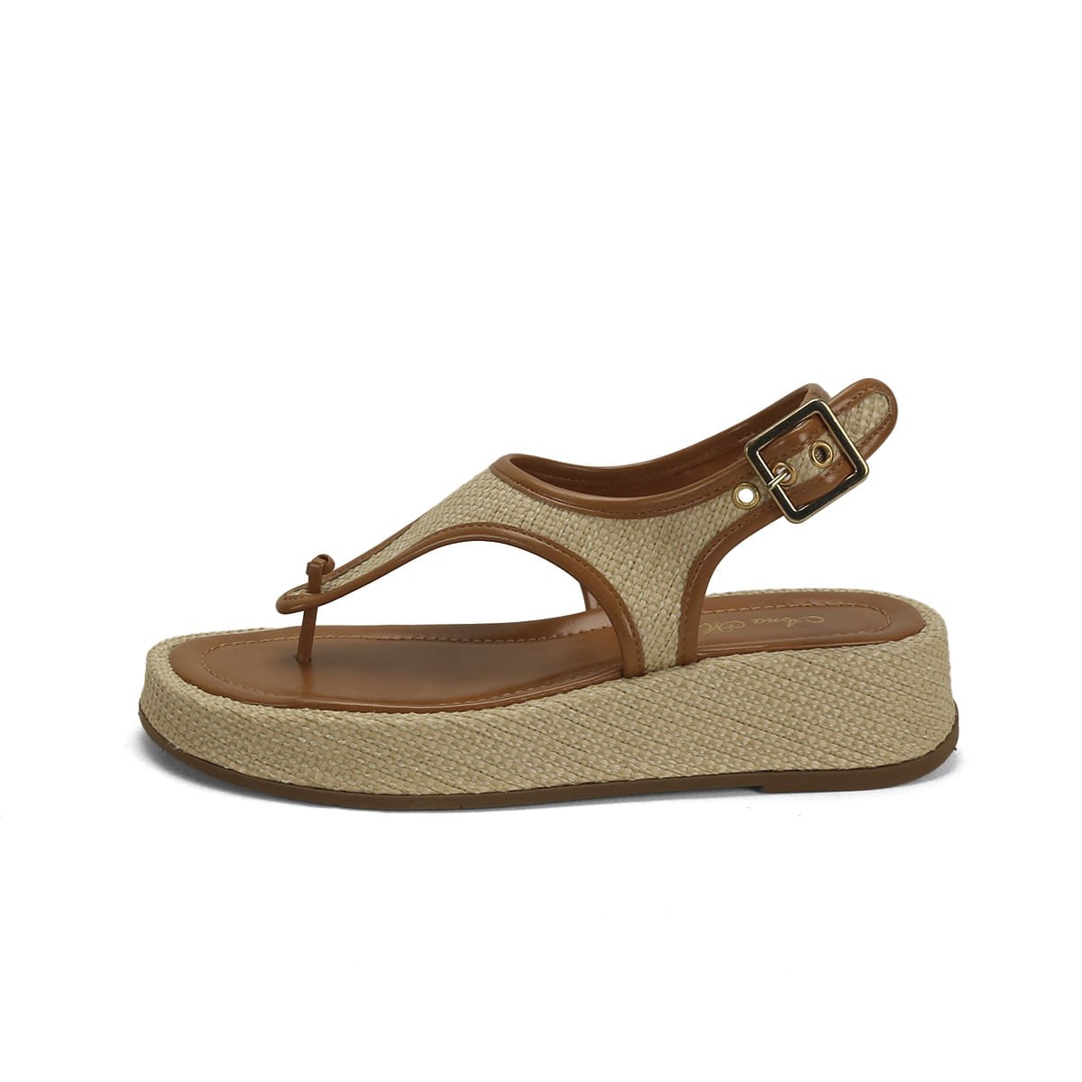 Flatform de dedo juta creme com caramelo Bege 4