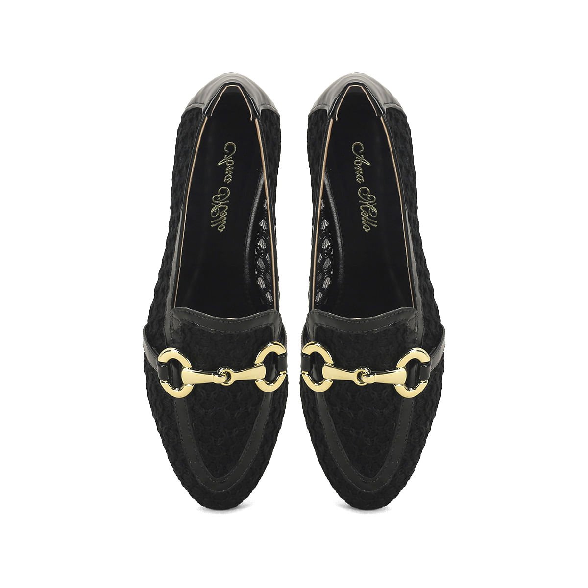 Mocassim tramado preto com detalhe dourado Preto 2