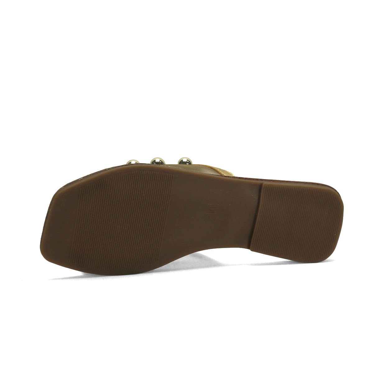 Rasteira couro caramelo com tela ouro light detalhe bolas Dourado 5