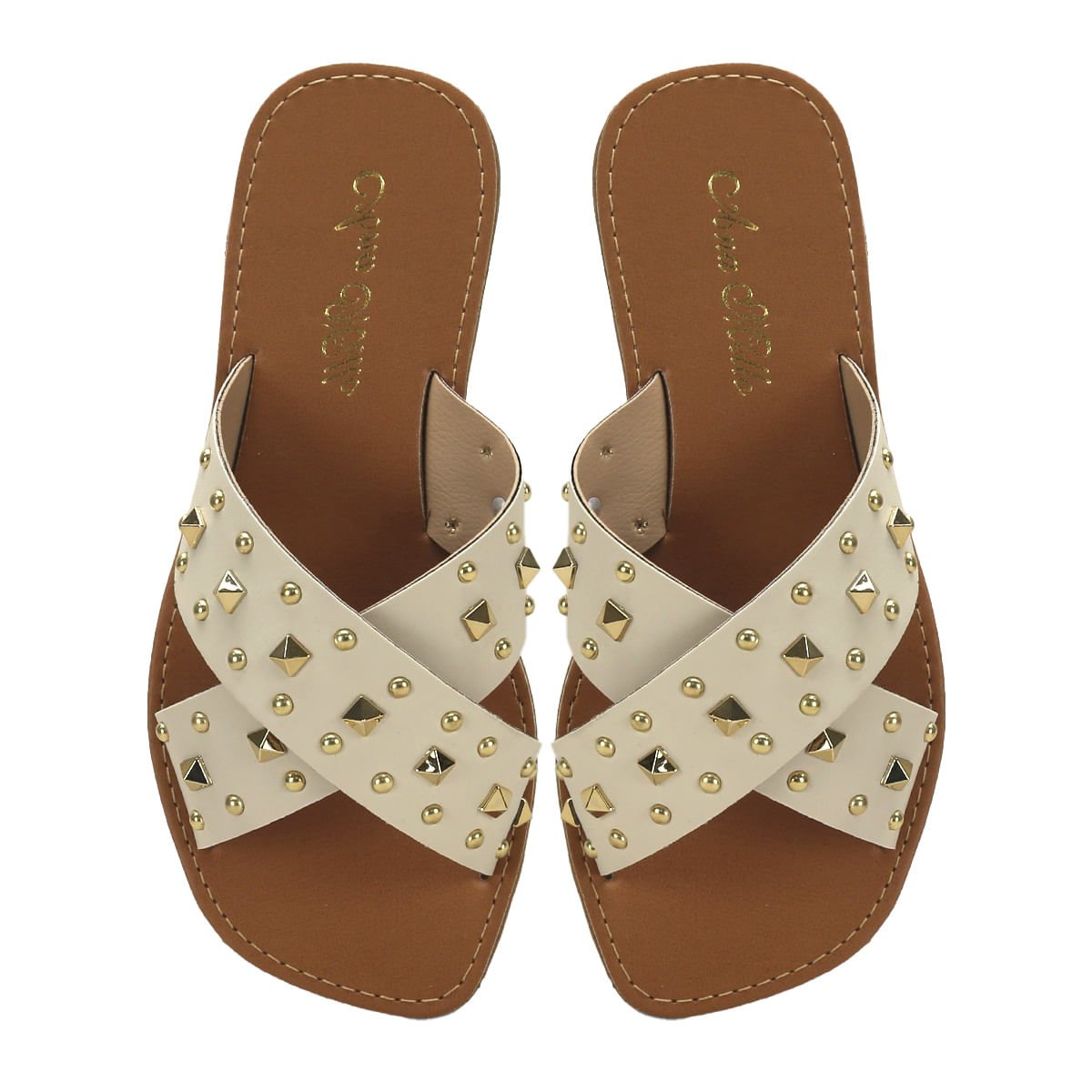 Rasteira em x com piramides off white Branco 2