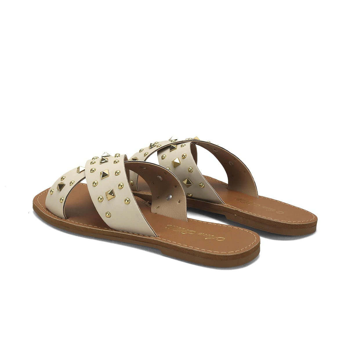 Rasteira em x com piramides off white Branco 3