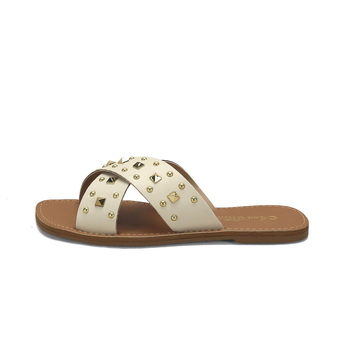 Rasteira em x com piramides off white Branco 4