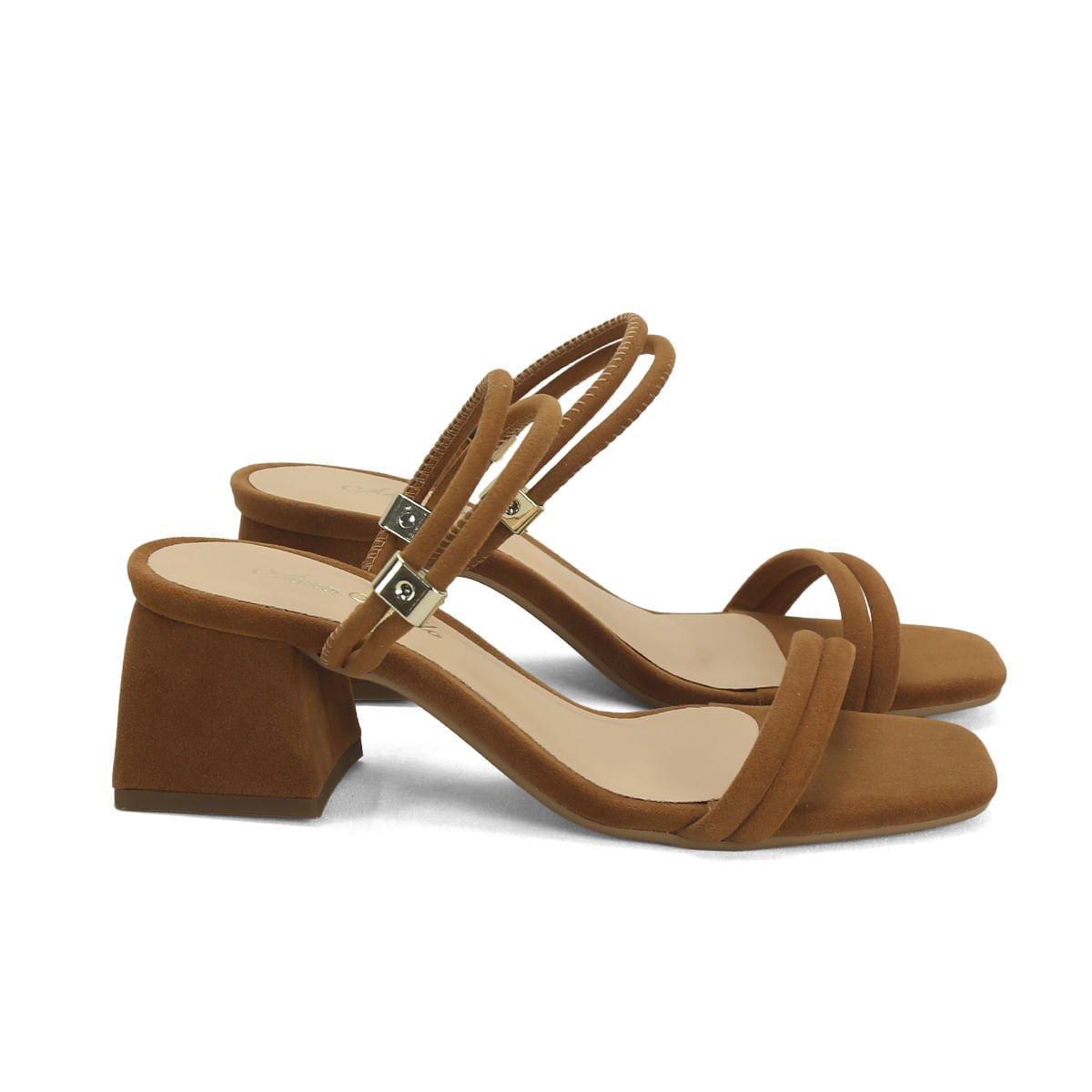 Sandália calce fácil 2 tiras caramelo em camurça Marrom 1