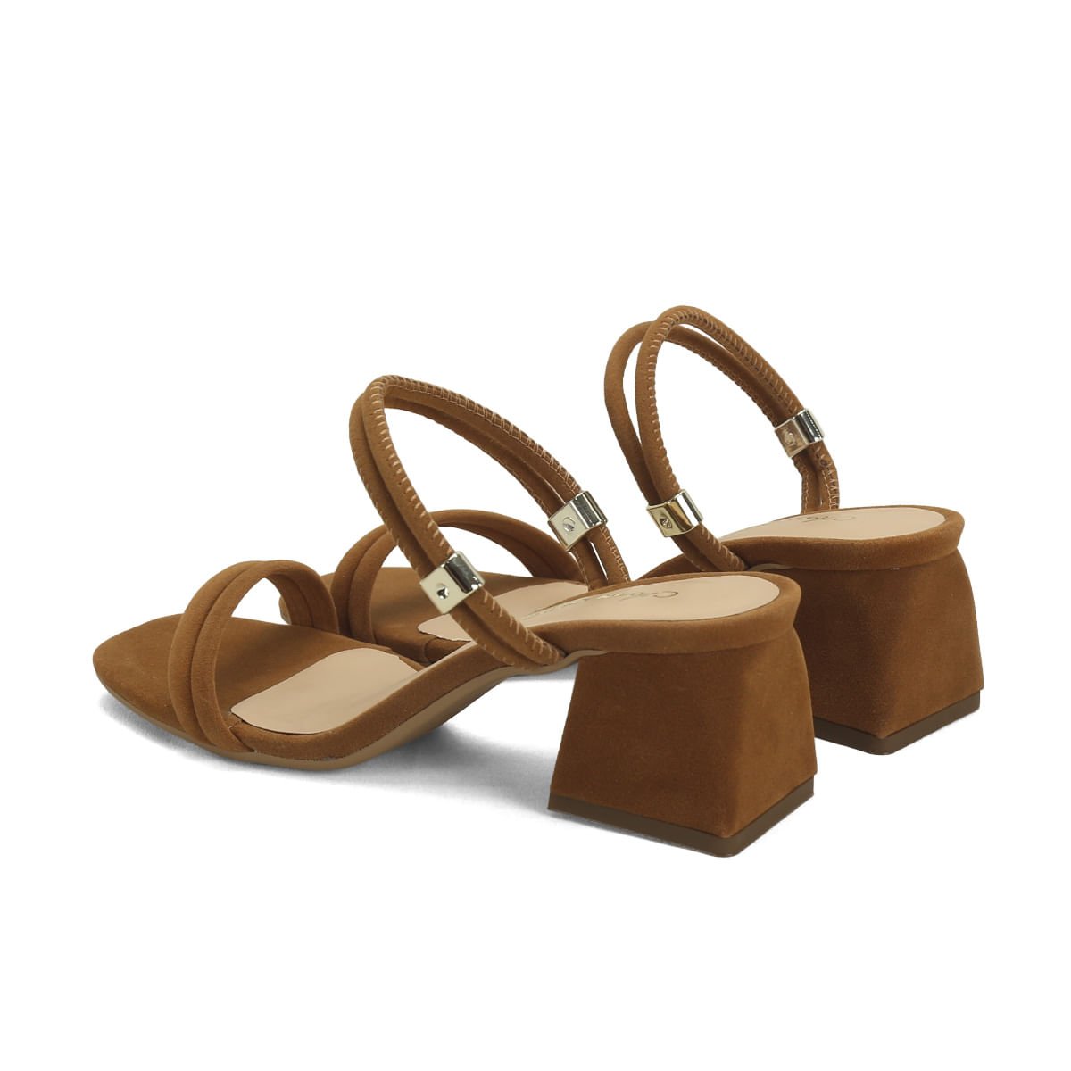 Sandália calce fácil 2 tiras caramelo em camurça Marrom 3