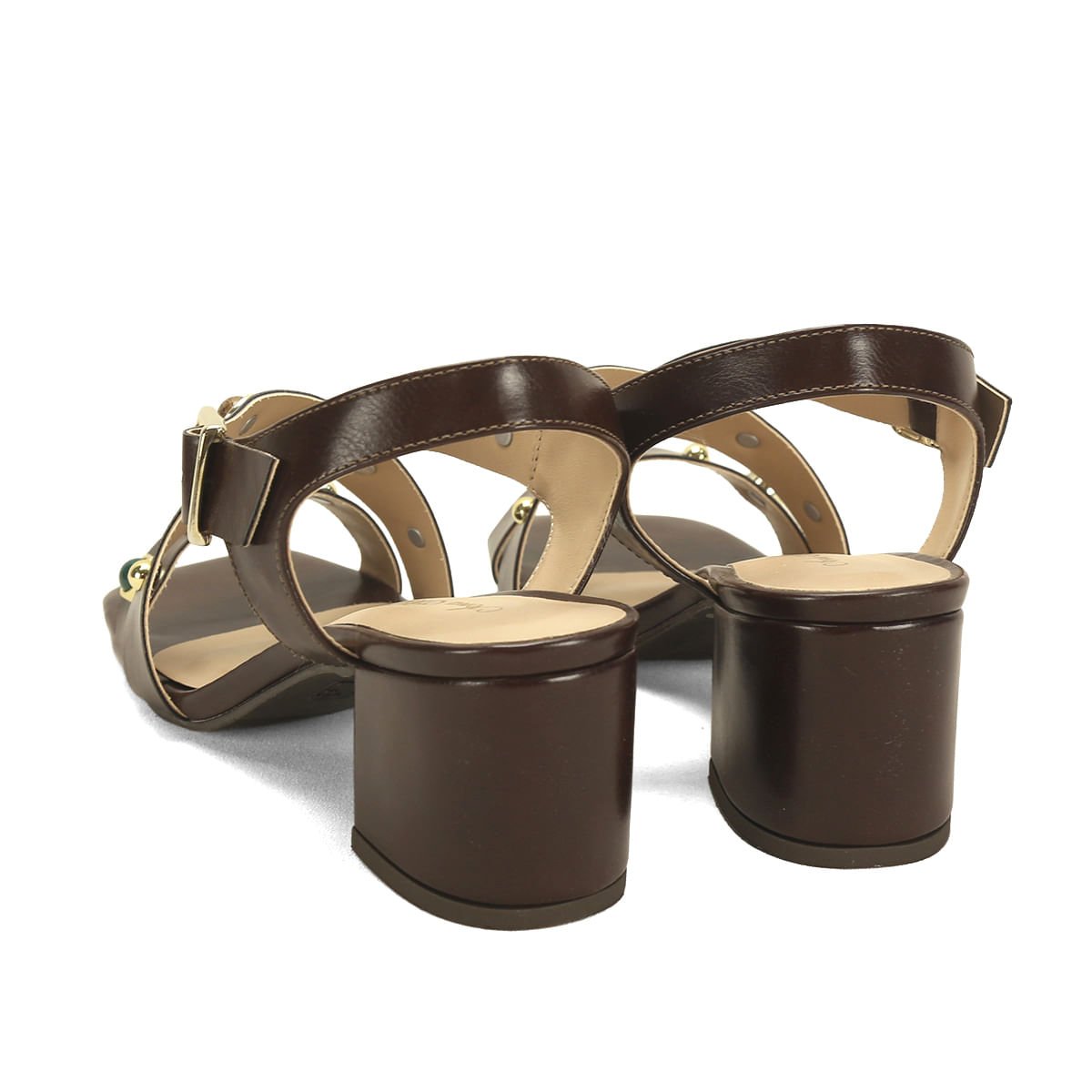 Sandália Salto Bloco Café Pedras Napa 6,5cm Marrom 3