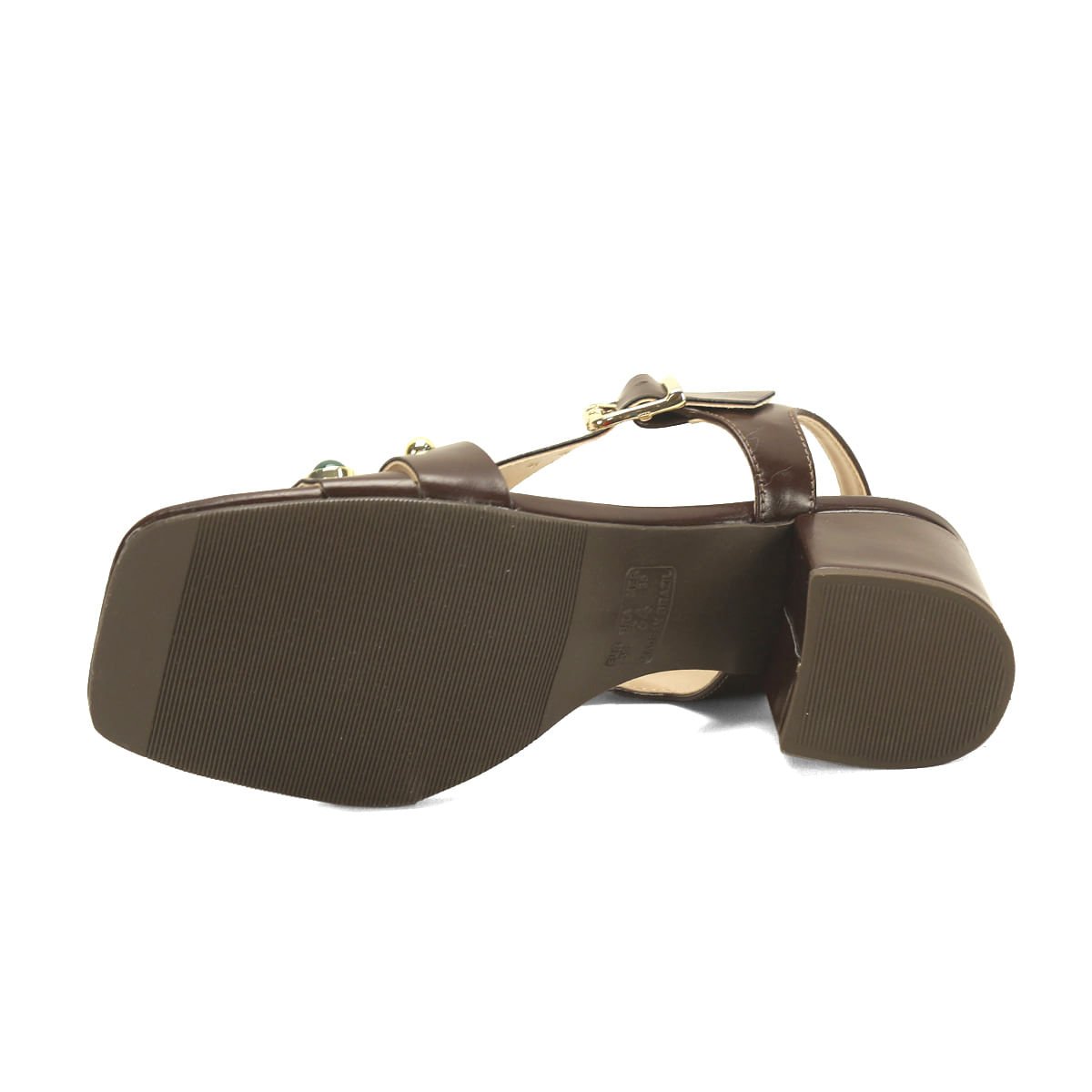Sandália Salto Bloco Café Pedras Napa 6,5cm Marrom 5