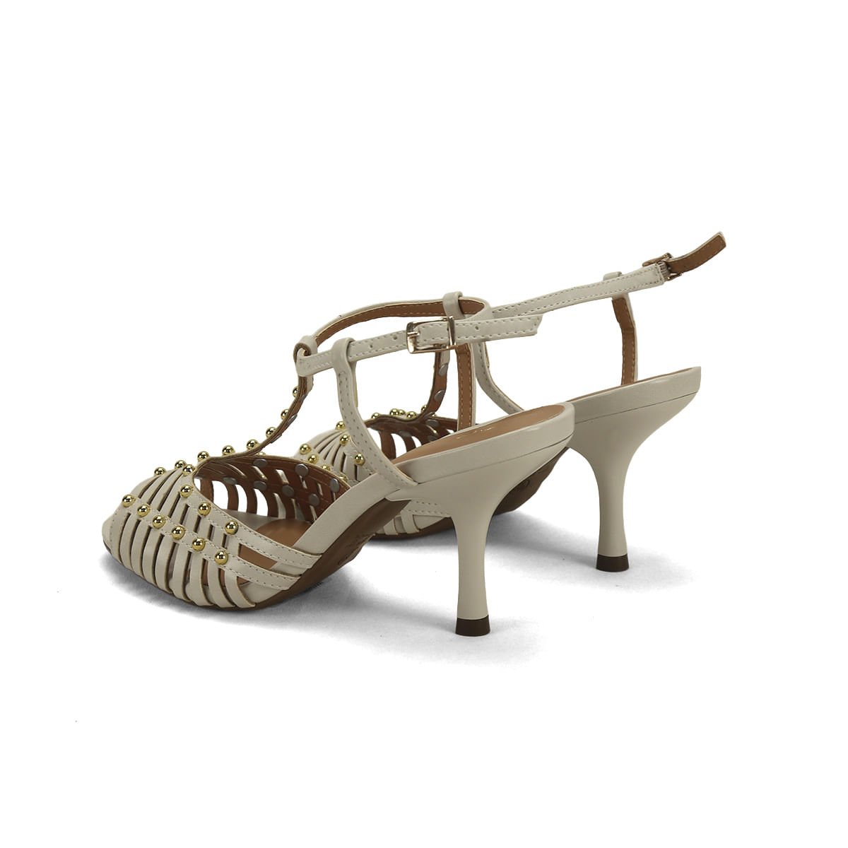 Sandália Off White Tachas Douradas Salto 9cm Napa Branco 3