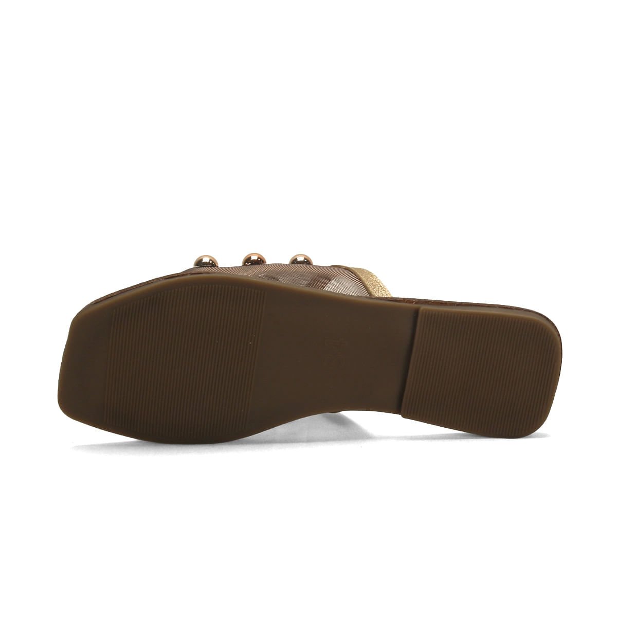 Rasteira couro caramelo com tela rosê detalhe bolas Marrom 5