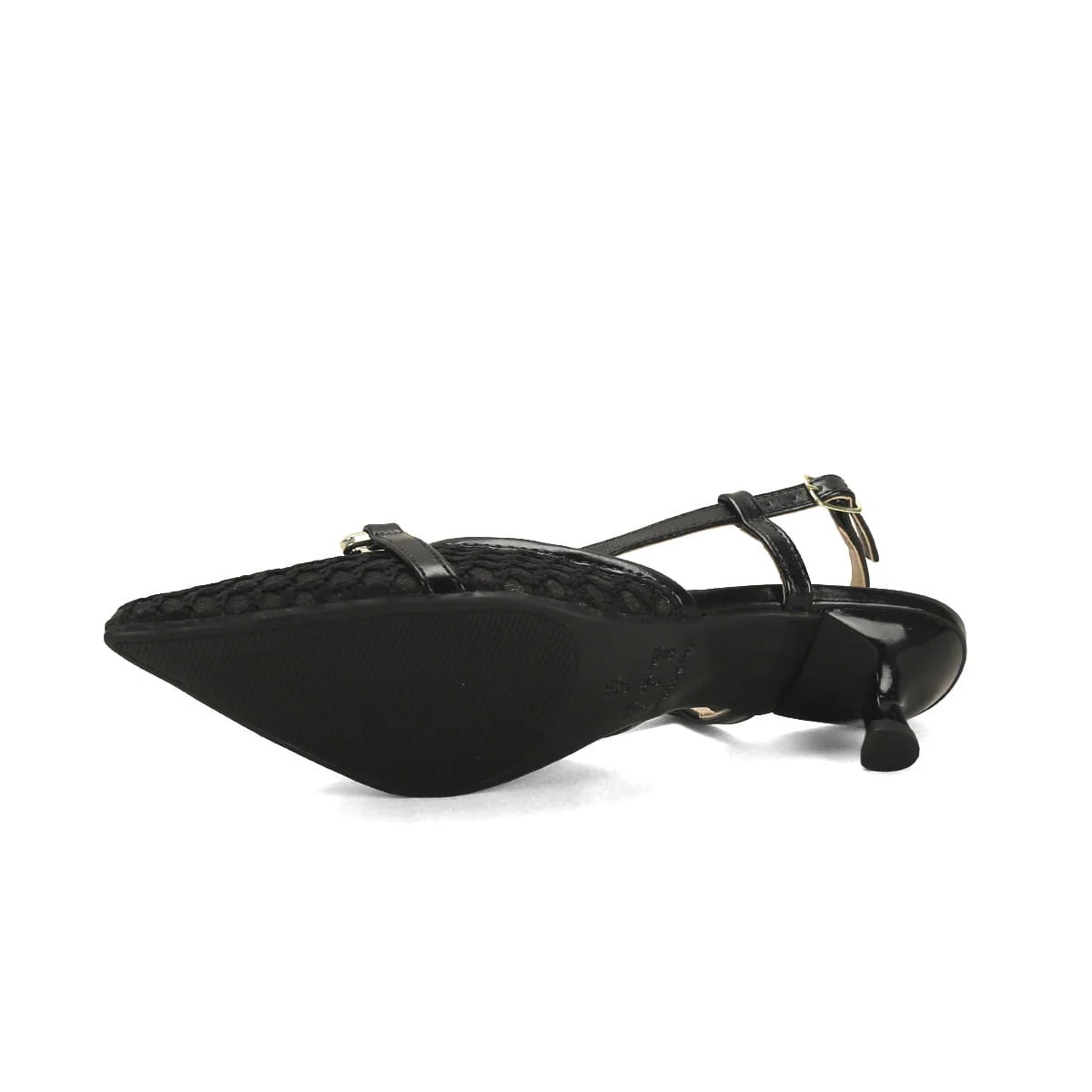 Scarpin slingback tramado preto com detalhe dourado Preto 5