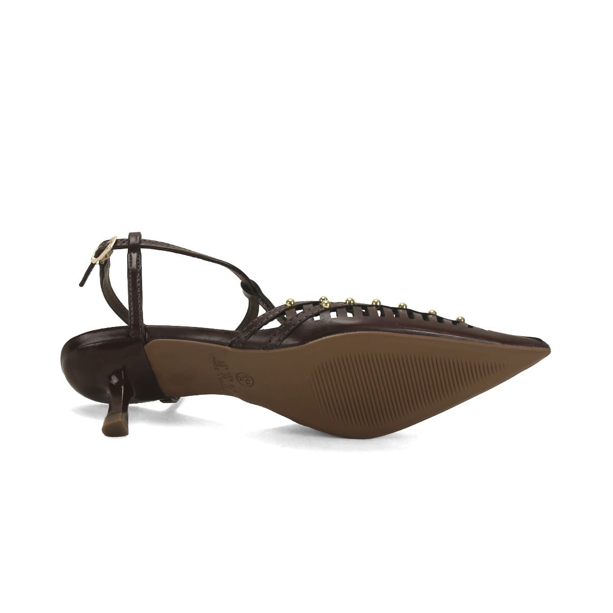 Scarpin café slingback com mini bolinhas douradas Marrom 5