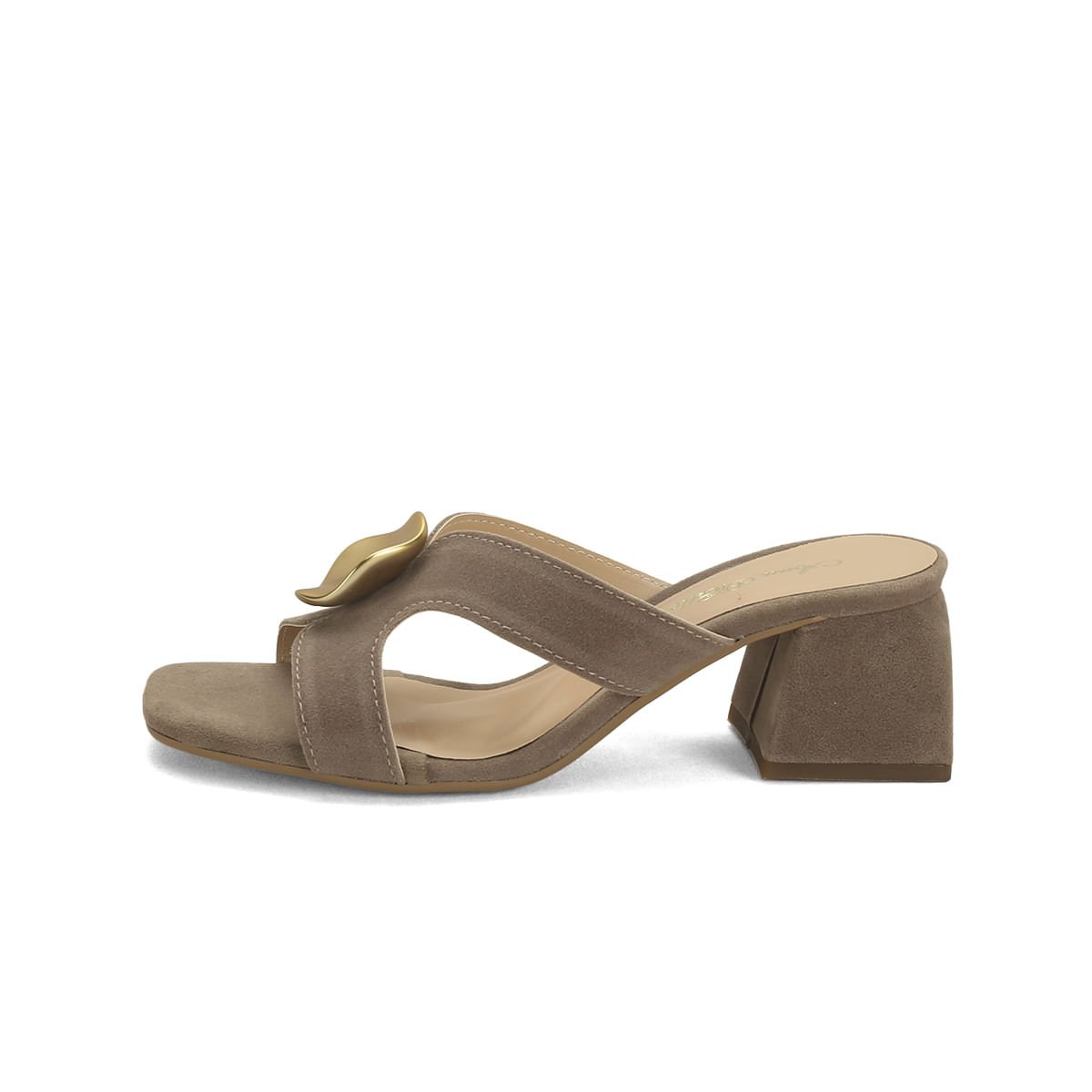 Tamanco em camurça cinza com detalhe dourado Taupe 4