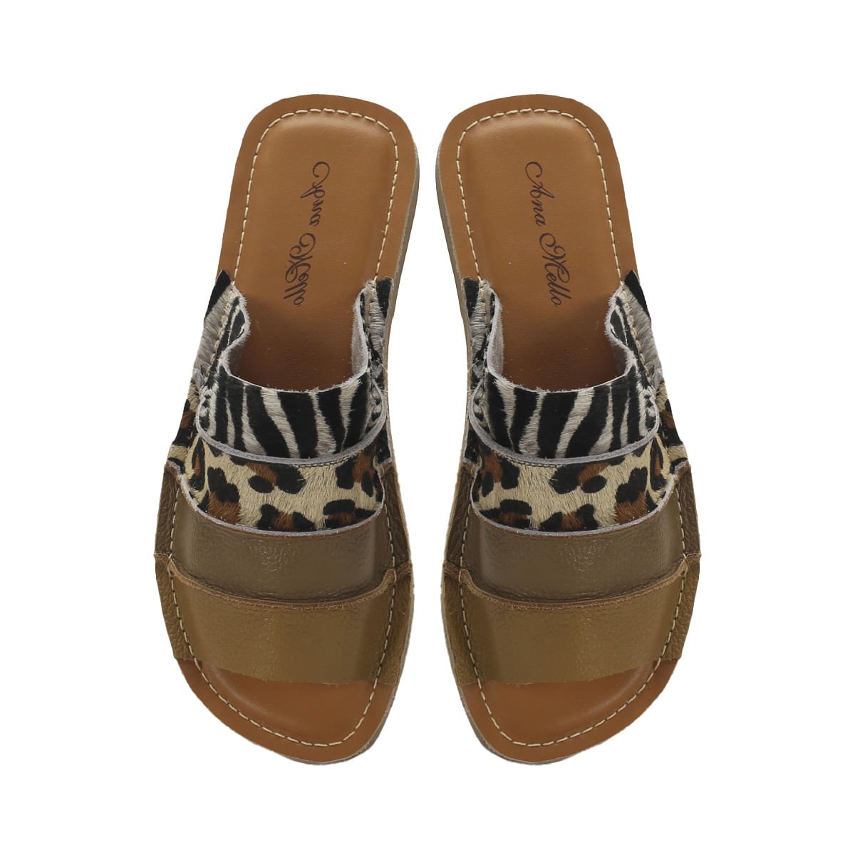 Slide em couro mix materiais animal print caramelo Animal Print 2