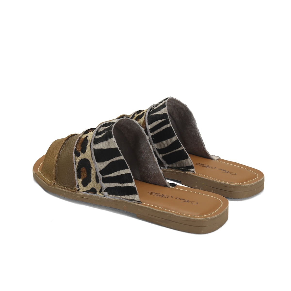 Slide em couro mix materiais animal print caramelo Animal Print 3