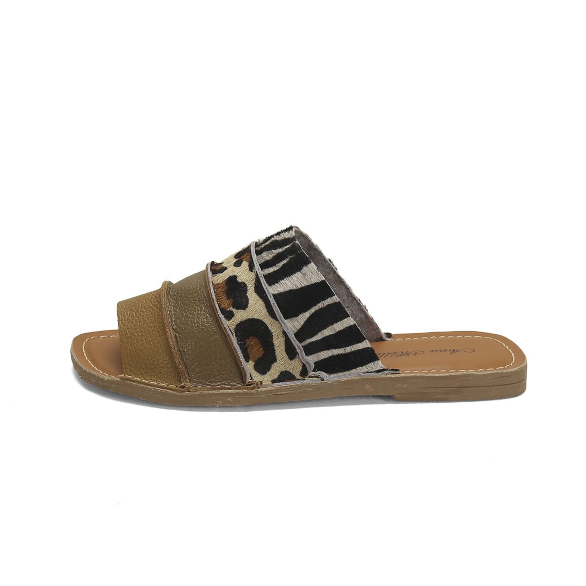 Slide em couro mix materiais animal print caramelo Animal Print 4